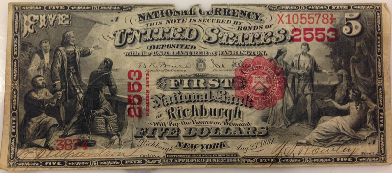 1875 National Bank Note from Richburg, New York