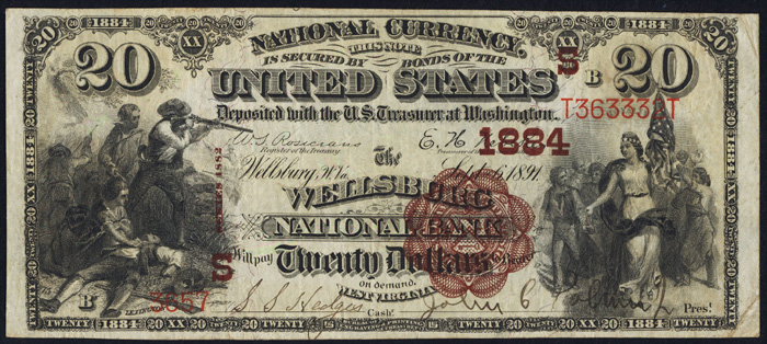 1882 $20 Brown Back National Bank Note