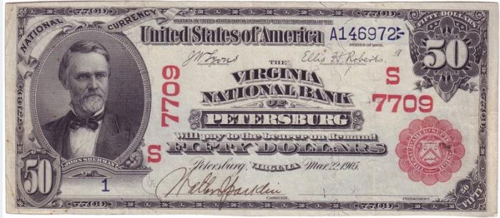 1902 $50 Red Seal National Bank Note from Petersburg, Virginia