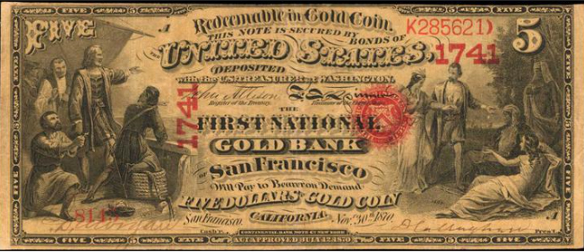 San Francisco $5 National Gold Bank Note